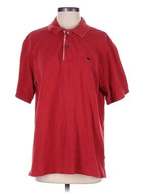 Burberry London Men's Polo Shirt Red Medium Short Sleeve Cotton Logo Nova Check